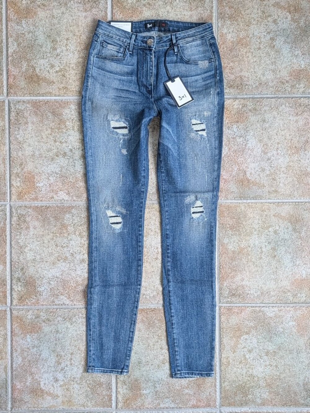 NWT 3 x 1 High Rise Skinny Jean in Cypress (Mended) - Size 25